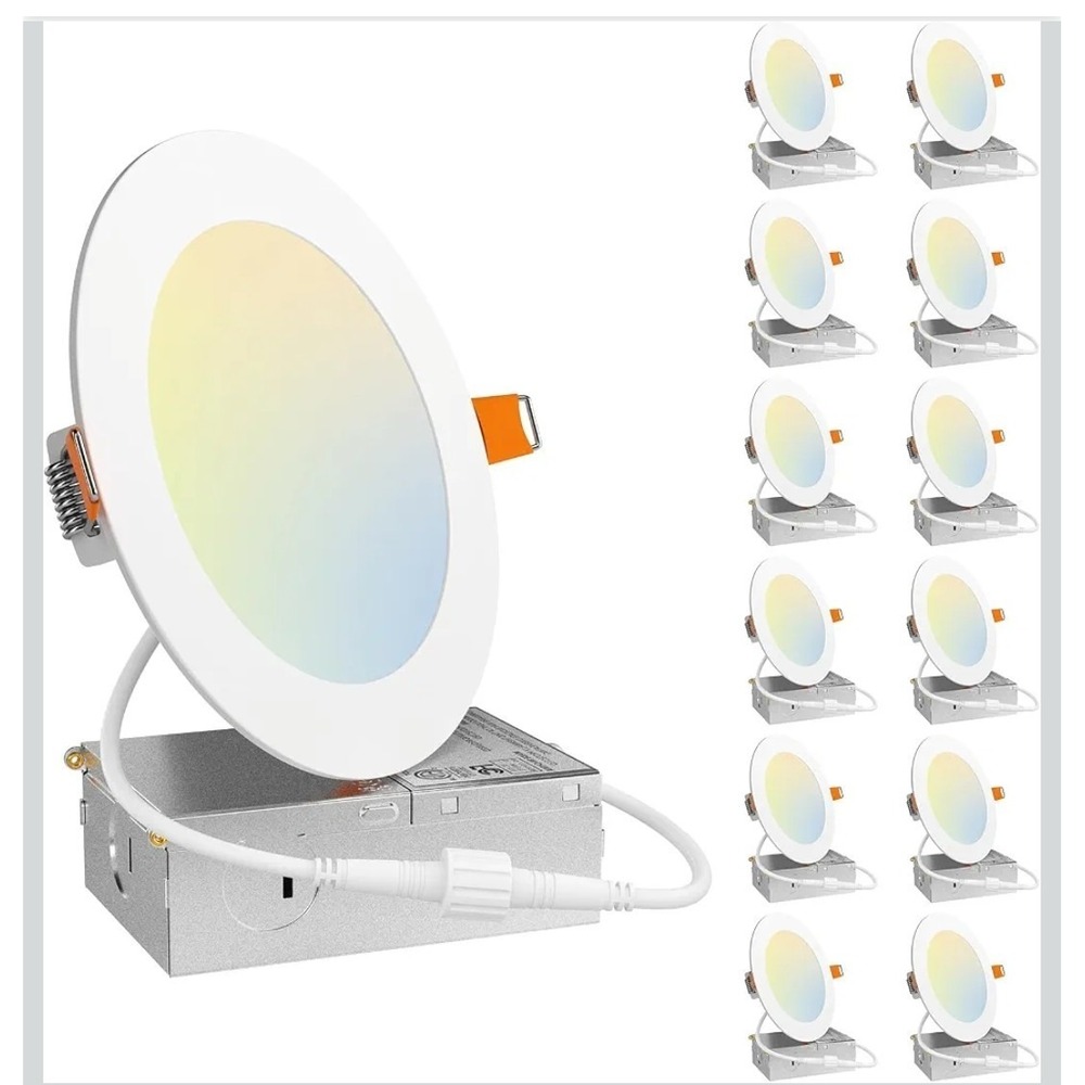 Amico 12 Pack 5 Inch LED Recessed Lights Canless Wafer 5CCT Dimmable White 900LM